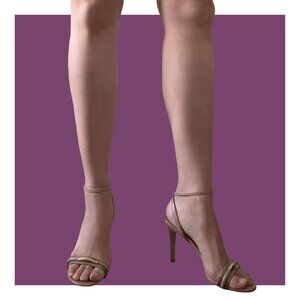 Charles & Keith Taupe Ankle Strap High Heel Sandals with Gold Accessory Size 38